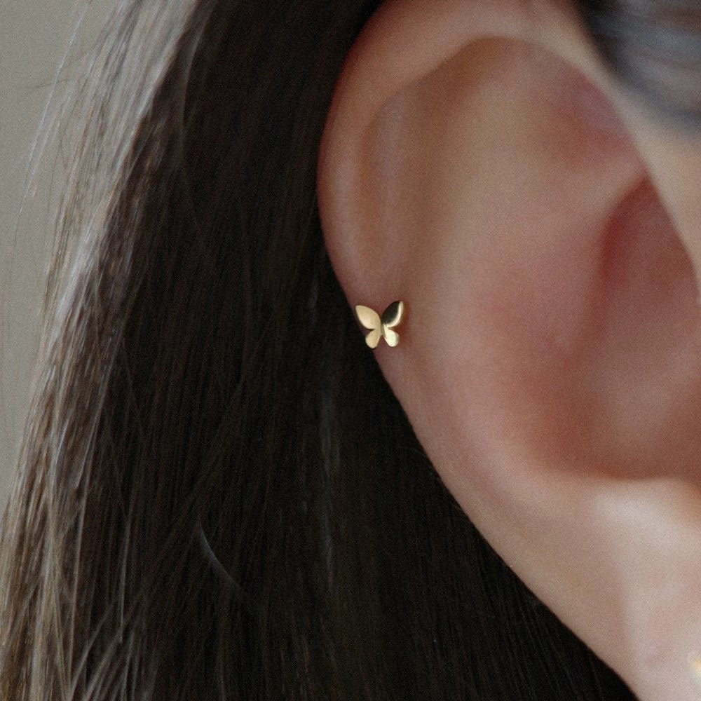 10pcs Gold/ Silver Tiny Butterfly Earrings, Gold/ Rhodium plated Brass, Minimalist Butterfly Ear Studs (GB-4217-C)